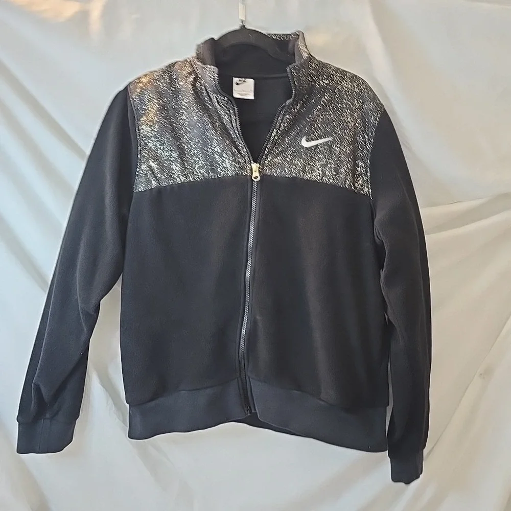 NIKE Women's Sportswear‎ Stardust Fleece Full-zip Jacket Black Gold Atleisure L